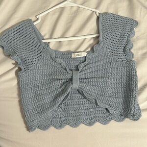 Zara Active USA Blue Knit Crochet Crop Top | Size: Medium